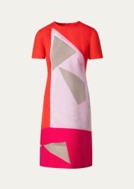 Akris Spectra-Print Short-Sleeve Cotton Silk Double-Face Sheath Dress - at Bergdorf Goodman